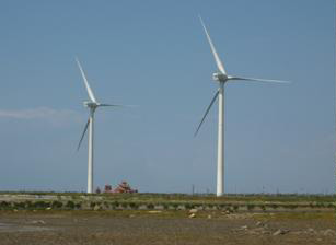 建設在海岸的風力發電機。風力發電帶來乾淨且可持續使用的能源,但巨大的機組仍會對環境生態與週遭生物帶來影響(侯昌豪 攝影)